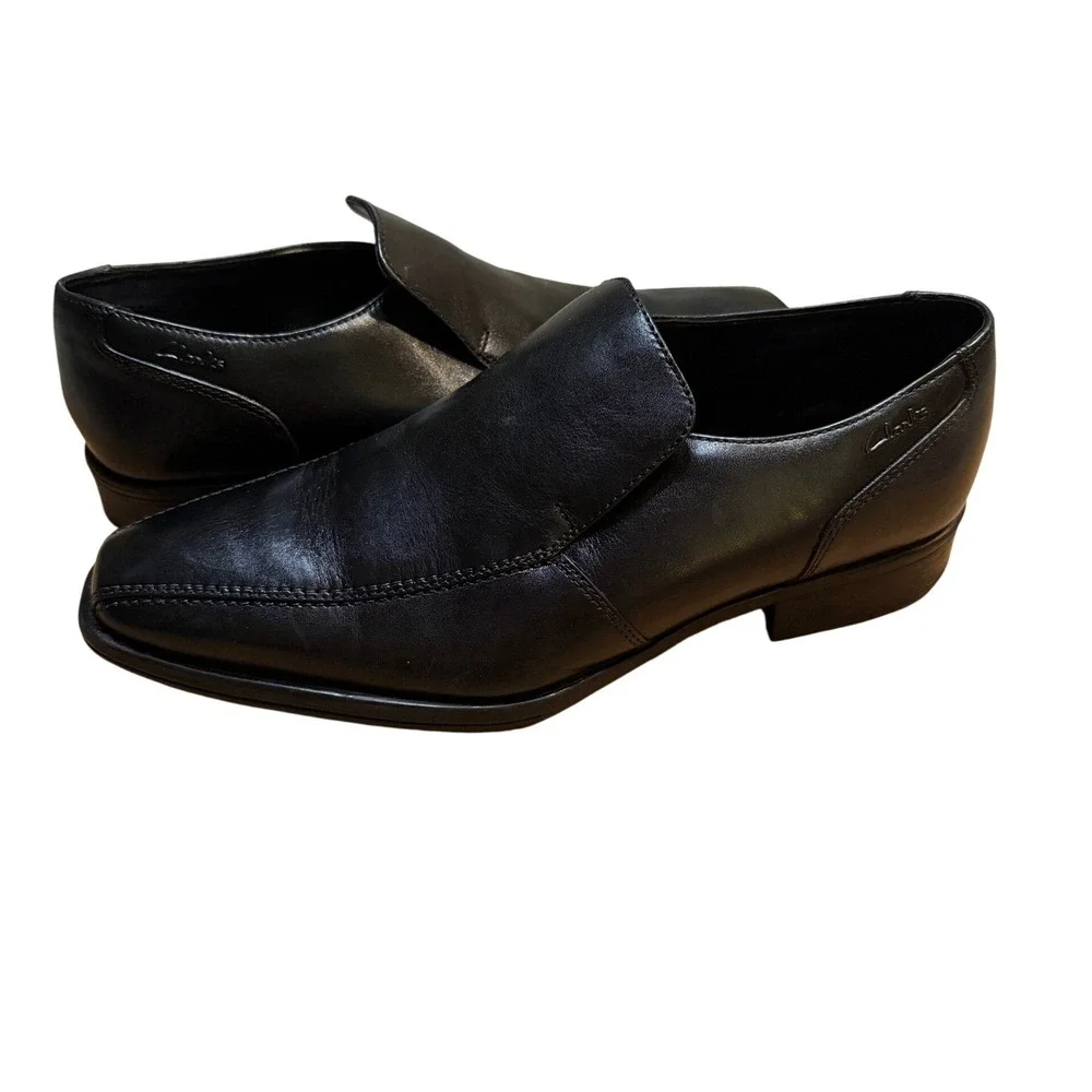Clarks Collection Mens Black Leather Slip On Square Toe Dress Shoes 7.5M